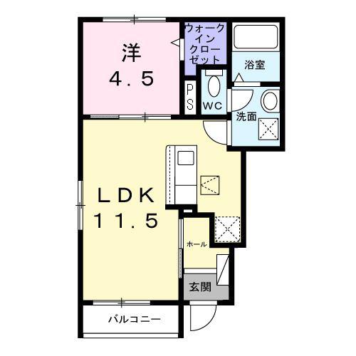 ヒカルサ江南宮後(1LDK/1階)の間取り写真