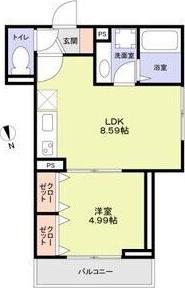 ラリュール鷺宮(1LDK/2階)の間取り写真