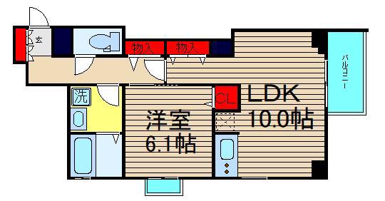 アリスマナーガーデン新町(1LDK/6階)の間取り写真