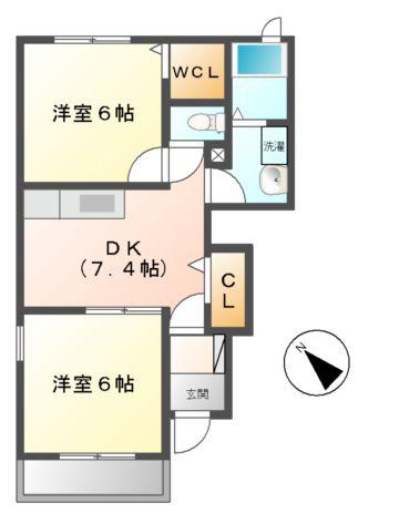フォーリーフ(2DK/1階)の間取り写真