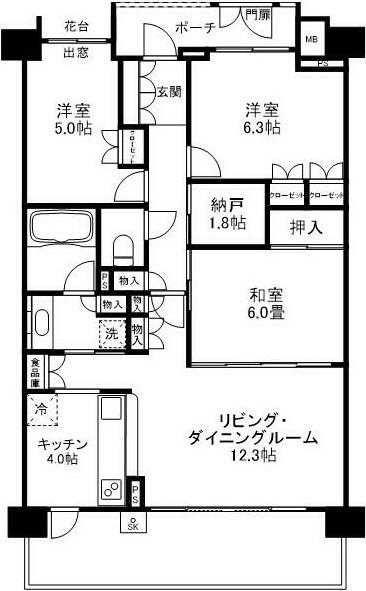 コスモザパークス船橋(3SLDK/2階)の間取り写真