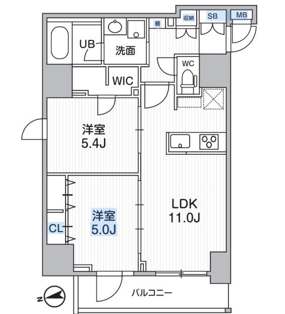 S-RESIDENCE新御徒町CHIAROエスレジデンス新御徒町キア(2LDK/2階)の間取り写真