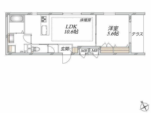 スカイメゾンYAWATA(1LDK/1階)の間取り写真