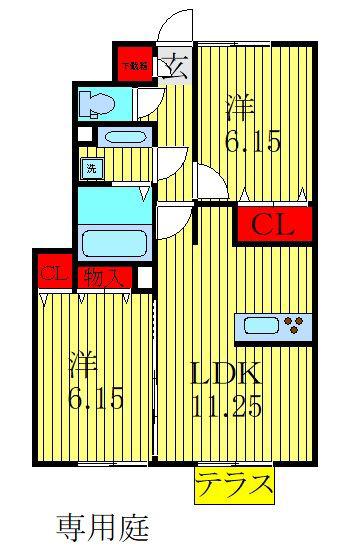 グランドロイヤル(2LDK/1階)の間取り写真