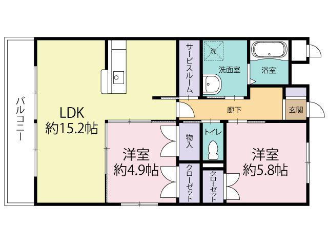 アポロ二日市(2LDK/1階)の間取り写真