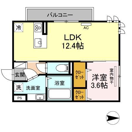 アルカンシェル 益城(1LDK/3階)の間取り写真