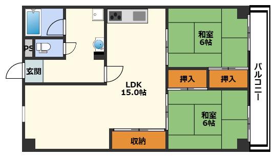 シャルム中津(2LDK/2階)の間取り写真