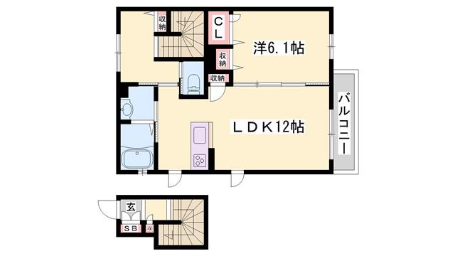 シャーメゾン金ヶ崎 B(1LDK/2階)の間取り写真