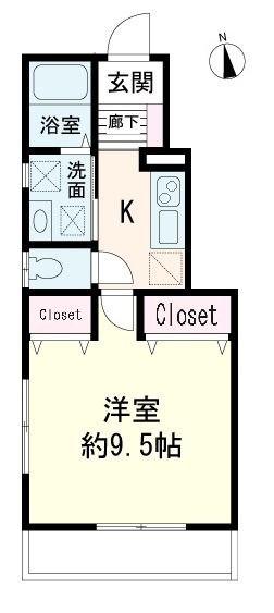 エスポワール湘南(1K/1階)の間取り写真