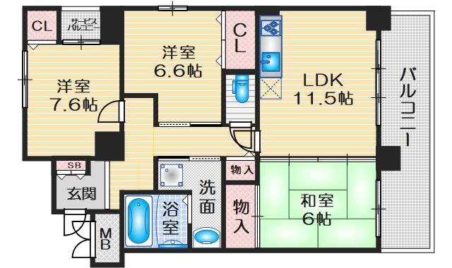 グラシア箕面(3LDK/3階)の間取り写真