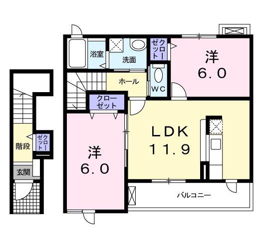 スターライトシティG(2LDK/2階)の間取り写真
