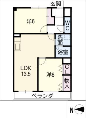 サンシャインシティ401(2LDK/4階)の間取り写真