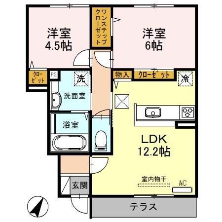 ロイヤルタウン篠山口 B棟(2LDK/1階)の間取り写真