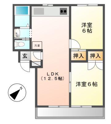アーバンハイツ2(2LDK/2階)の間取り写真