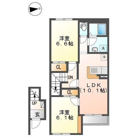 フランドール タック(2LDK/2階)の間取り写真
