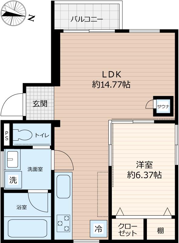 SCENE.MEGURO SAUNA RESIDENCE(1LDK/1階)の間取り写真