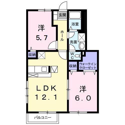 ネイチャーフィールドC(2LDK/1階)の間取り写真