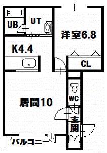 アルグレース北彩都(1LDK/2階)の間取り写真