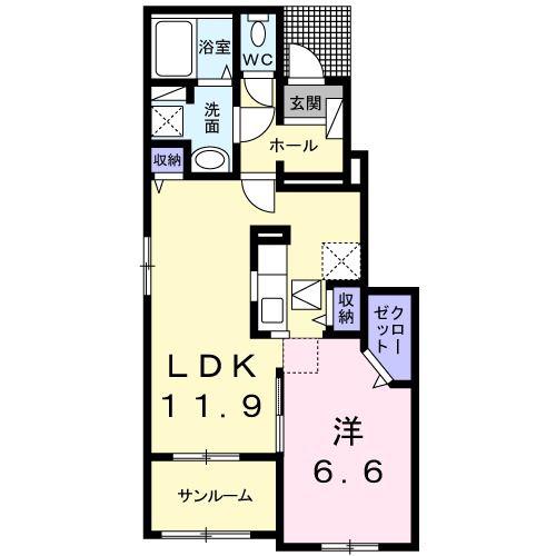 カリフロール コハル D(1LDK/1階)の間取り写真