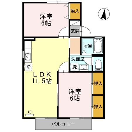 セジュール旭ヶ丘(2LDK/2階)の間取り写真