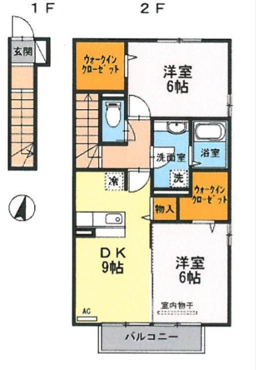 ウィット中山(2DK/2階)の間取り写真