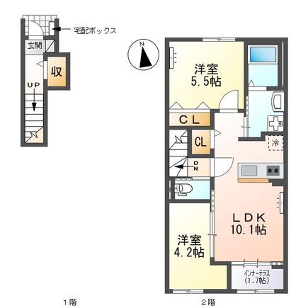 ルピナス B(2LDK/2階)の間取り写真