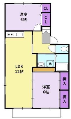 フリーデン安居野G棟(2LDK/2階)の間取り写真
