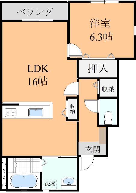 カーサマコト(1LDK/1階)の間取り写真