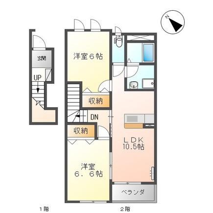 カーサ・ソレイユ(2LDK/2階)の間取り写真
