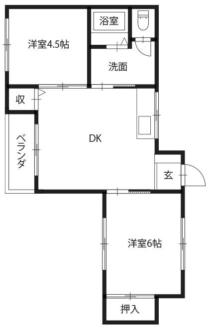 フジワラマンション(2DK/4階)の間取り写真