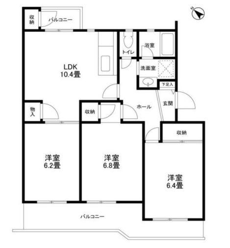 アドリーム新百合ヶ丘(3LDK/4階)の間取り写真