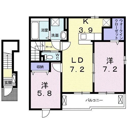 ネオクレメント B(2LDK/2階)の間取り写真