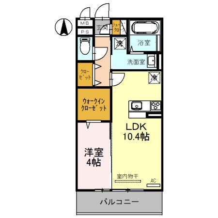ロータス長町 B棟(1LDK/2階)の間取り写真