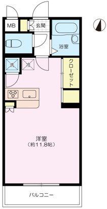 グラースビ若林(1K/4階)の間取り写真