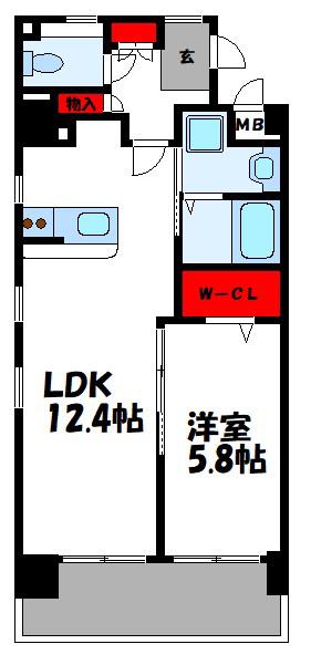 プレステージ空港東(1LDK/6階)の間取り写真
