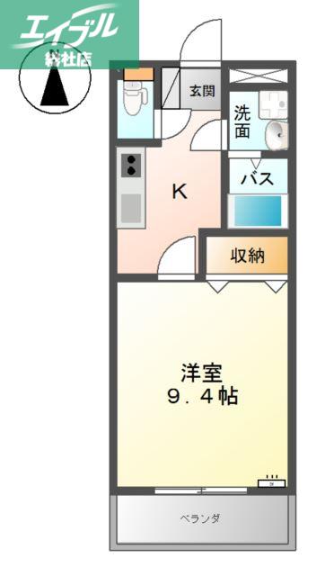 サンコート窪津(1K/2階)の間取り写真