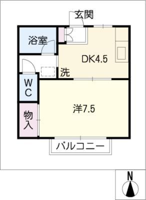 エンゼルハイツ 2階(1DK/2階)の間取り写真