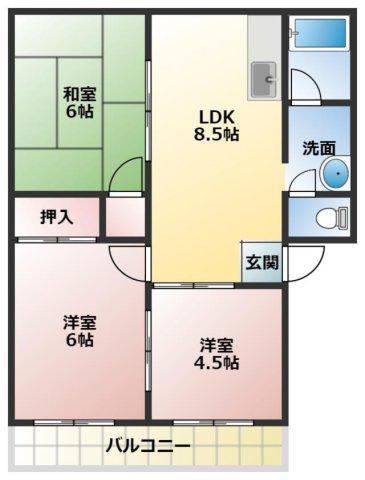 サンフラワ-W(3LDK/1階)の間取り写真