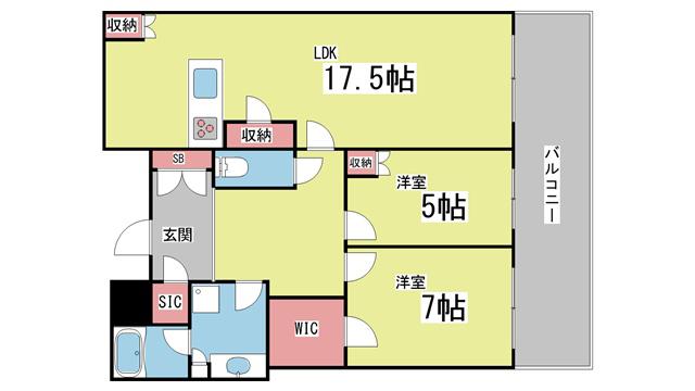 御影タワーレジデンス(2LDK/43階)の間取り写真