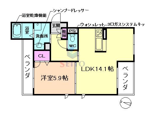 SHAMAISON AVENIR緑地(1LDK/2階)の間取り写真