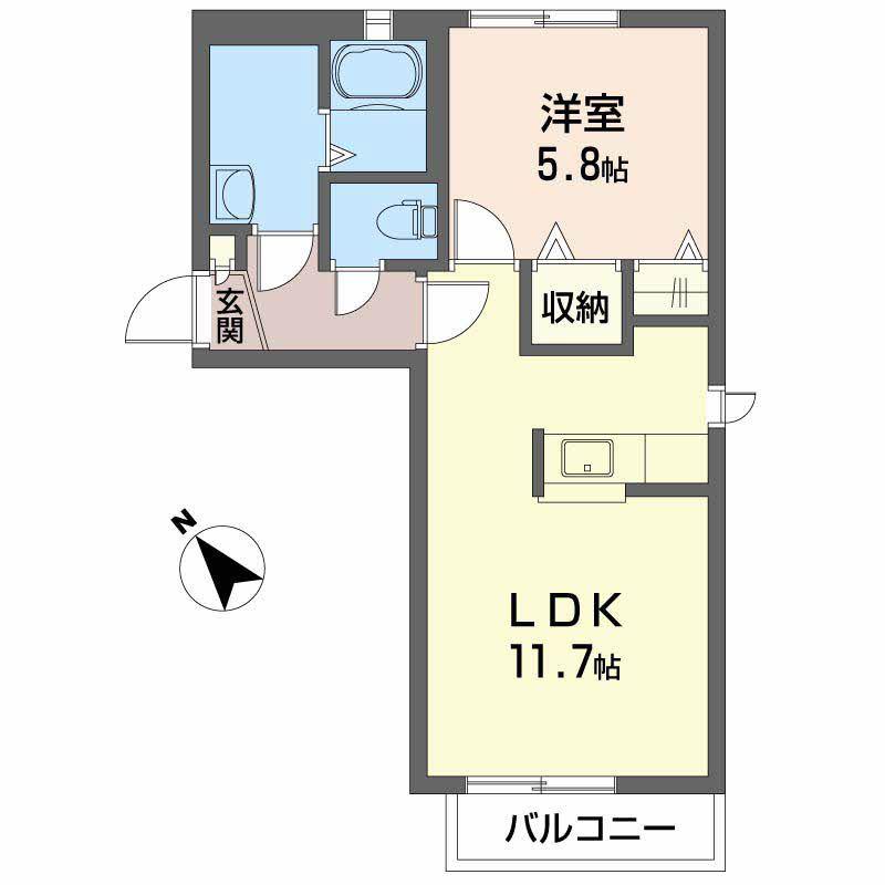 リアージュA棟(1LDK/2階)の間取り写真