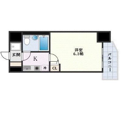 フォーリアライズ難波南ファーロ(1K/6階)の間取り写真