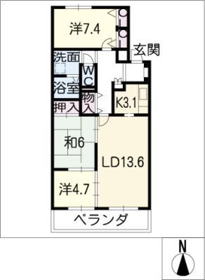三渓ヒルズ C棟(3LDK/3階)の間取り写真