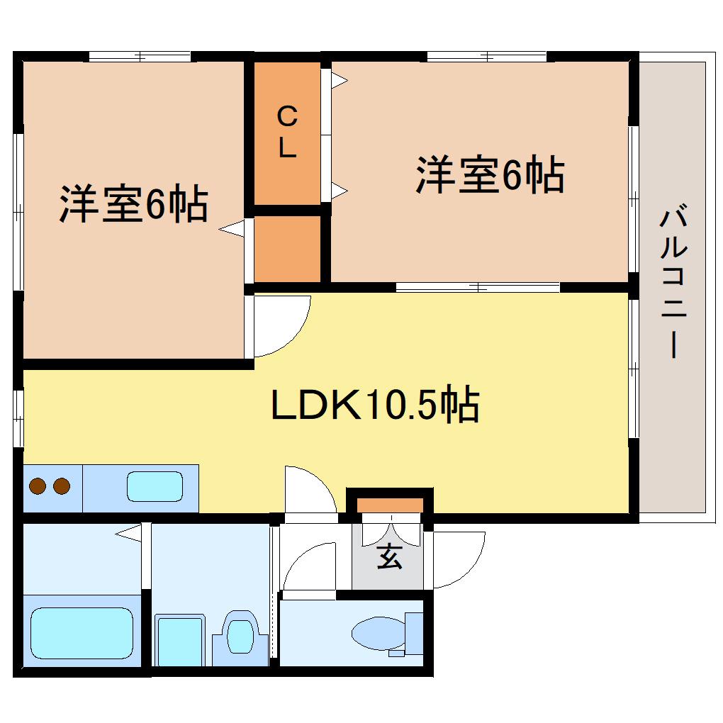 ハーモニー(2LDK/2階)の間取り写真