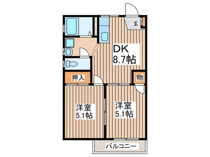 アゼリア8(2DK/2階)の間取り写真