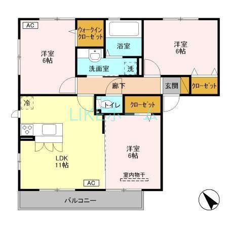 ソレイユII(3LDK/3階)の間取り写真