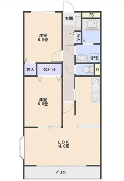 生形マンション(2LDK/2階)の間取り写真