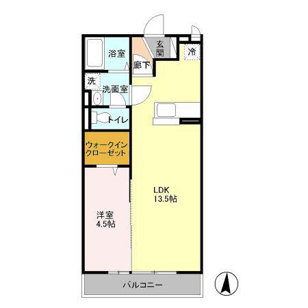 MヒルズB棟(1LDK/2階)の間取り写真
