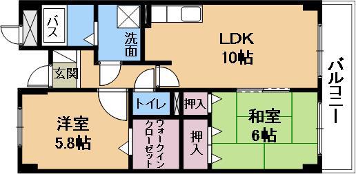 エルグランデ奥村(2LDK/3階)の間取り写真