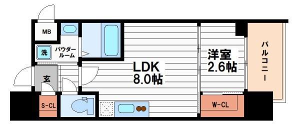 セレニテ本町東リアン(1LDK/9階)の間取り写真